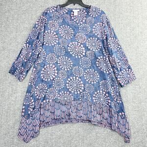 Soft Surroundings Tunic Top Large Purple Geometric Batik Print ART TO WEAR